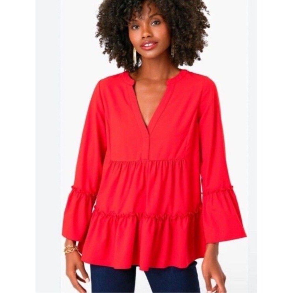 Tuckernuck Pomander Place Top Women's Small Red Crepe Kenzo Pullover Tunic